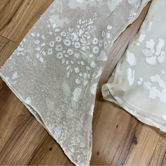 Adrianna Papell Beaded Evening Essentials Long Sleeve Rayon Silk Blouse Floral M - Picture 7 of 14